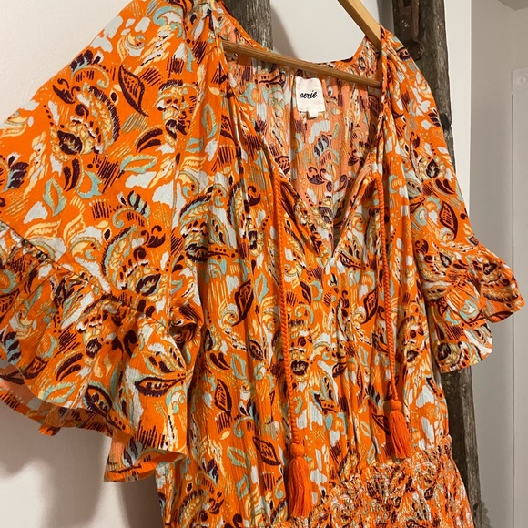 Aerie Orange Floral Smocked Waist Mini Dress - Picture 4 of 8